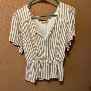 Brown and White Striped Blouse